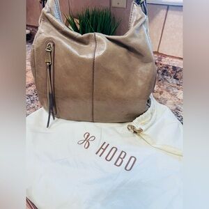 HOBO Leather Shoulder Bag in Taupe